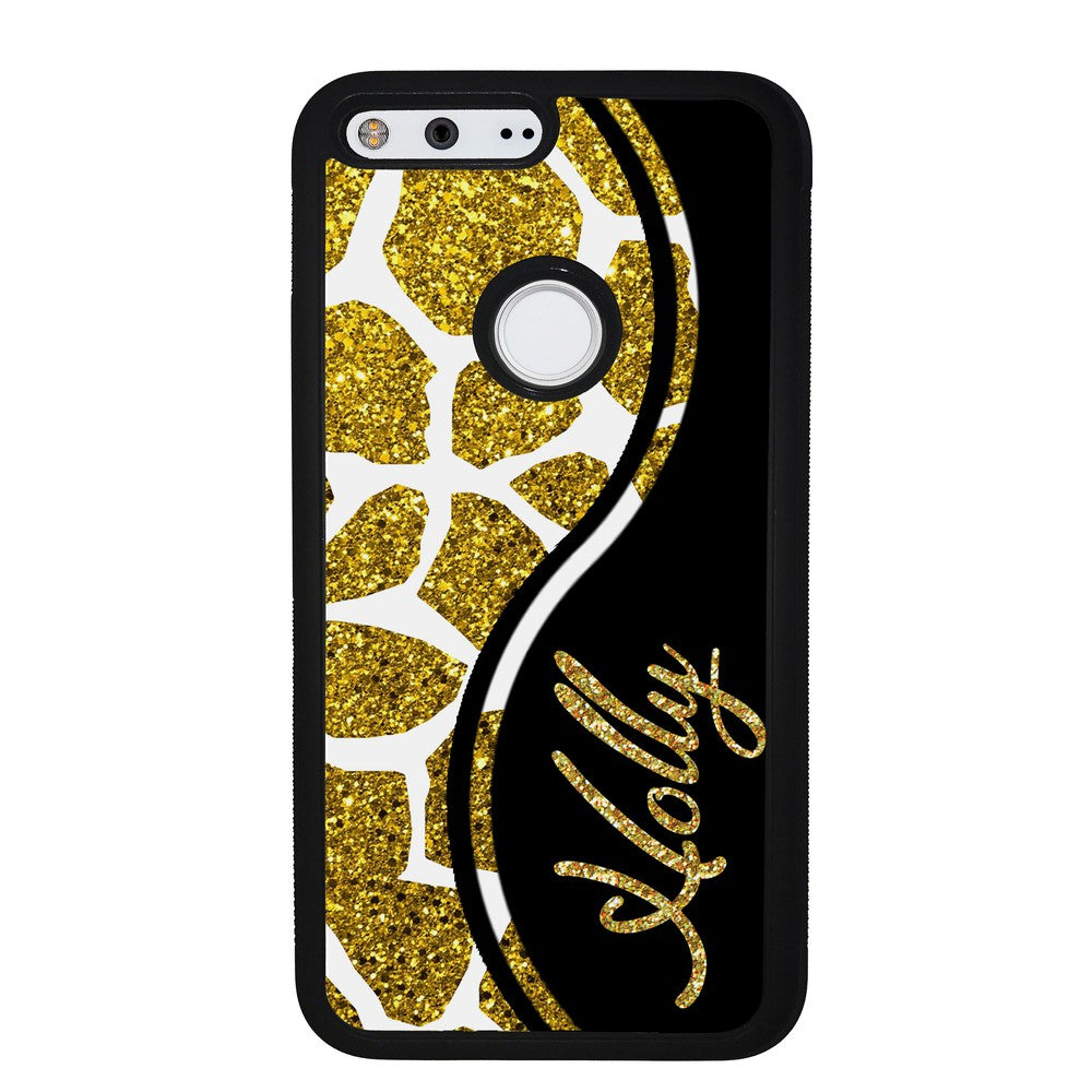 Gold Glitter Giraffe Curvy Personalized Google Phone Case