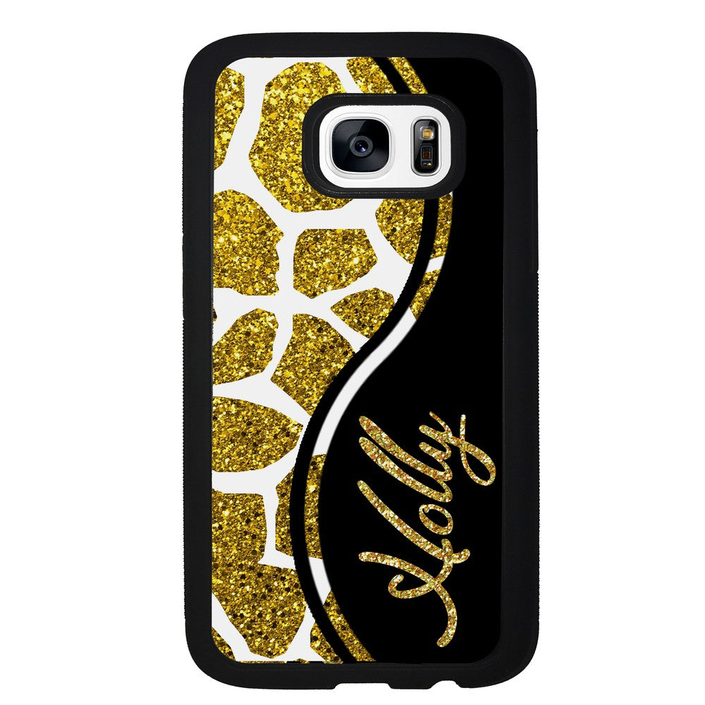 Gold Glitter Giraffe Curvy Personalized Samsung Phone Case