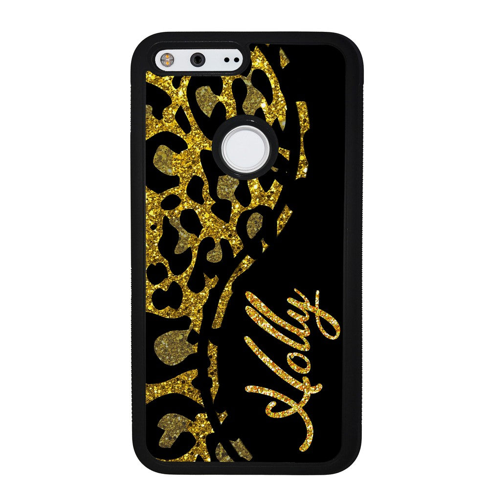 Gold Glitter Leopard Curvy Personalized Google Phone Case