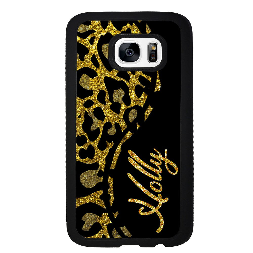 Gold Glitter Leopard Curvy Personalized Samsung Phone Case