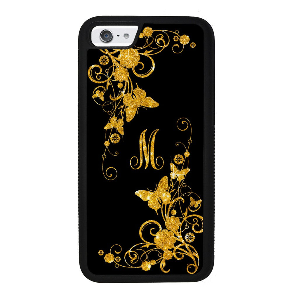 Golden Butterfly Vines Initial Apple iPhone Case