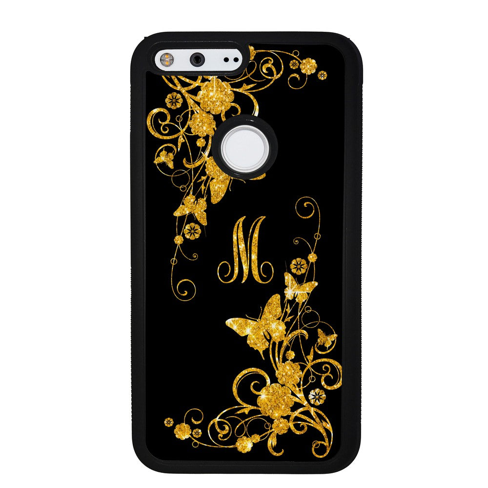 Golden Butterfly Vines Initial Google Phone Case