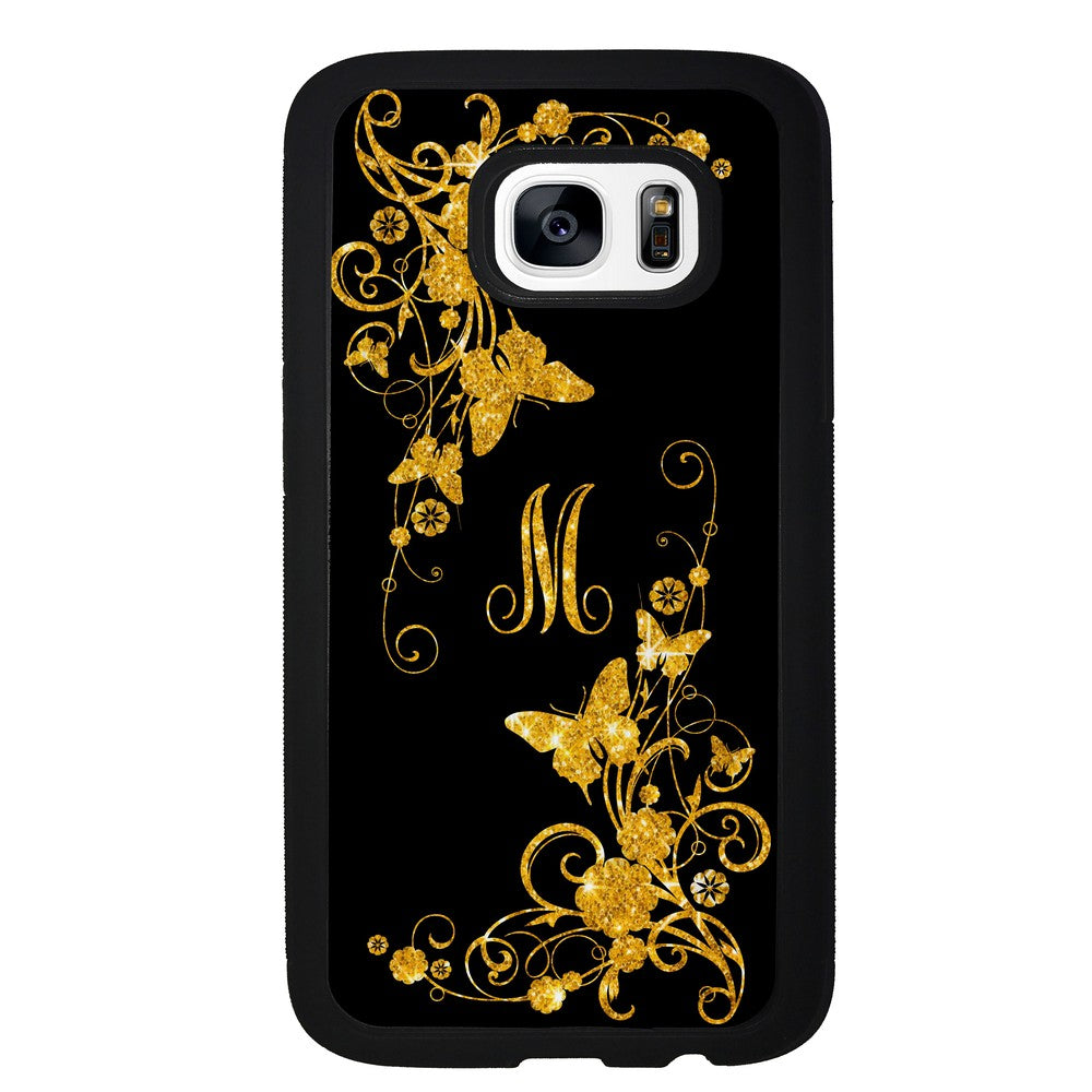 Golden Butterfly Vines Initial Samsung Phone Case