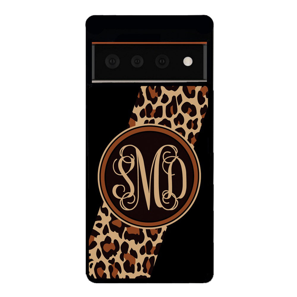 Leopard Animal Skin Script Monogram Google Phone Case