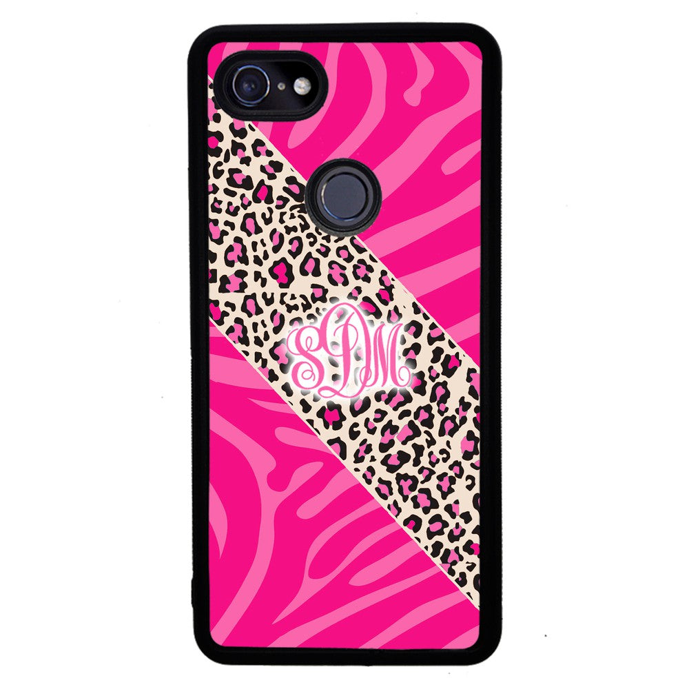 Pink Leopard and Zebra Animal Skin Monogram Google Phone Case