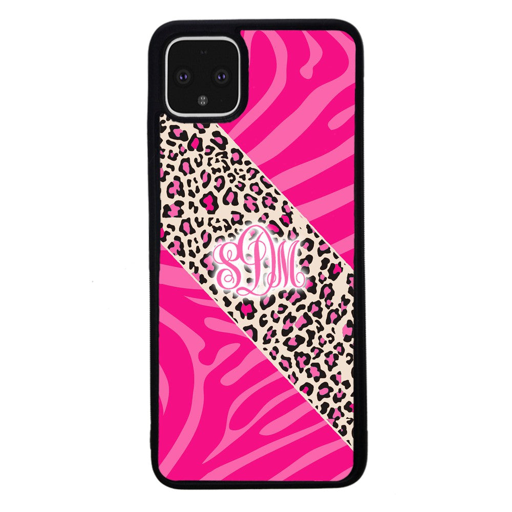 Pink Leopard and Zebra Animal Skin Monogram Google Phone Case