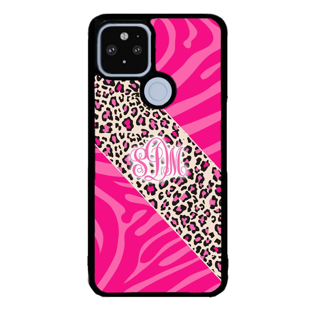 Pink Leopard and Zebra Animal Skin Monogram Google Phone Case