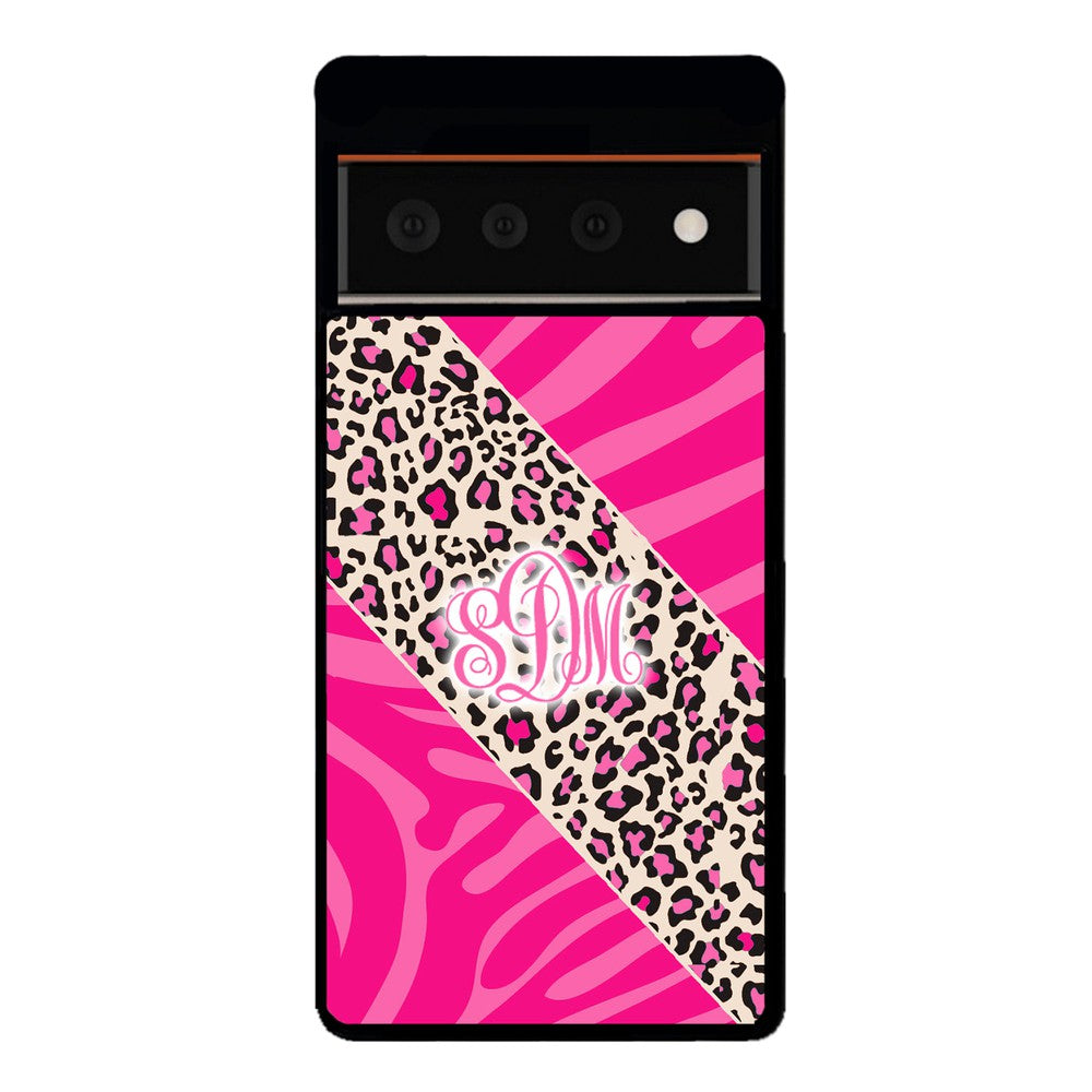 Pink Leopard and Zebra Animal Skin Monogram Google Phone Case