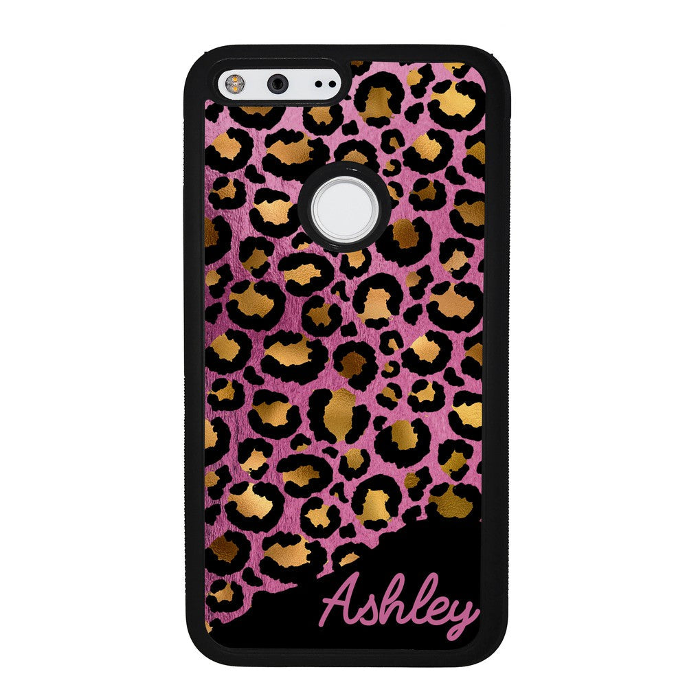 Leopard Skin Pink and Gold Foil Personalized Google Phone Case