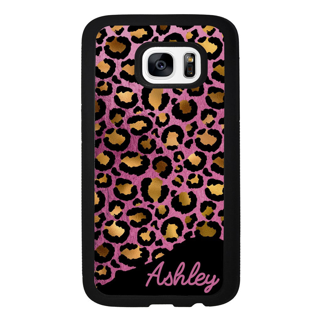 Leopard Skin Pink and Gold Foil Personalized Samsung Phone Case