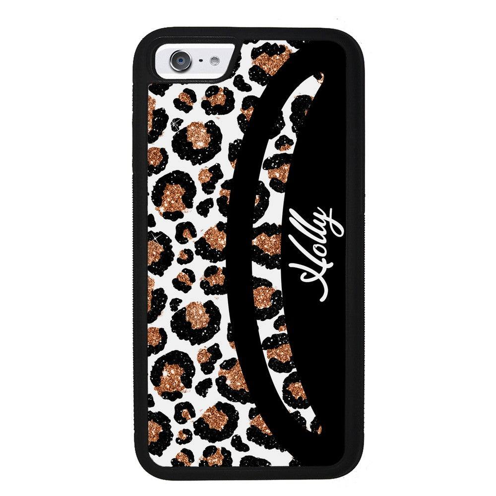Leopard Moon Curve White and Gold Personalized Apple iPhone Case