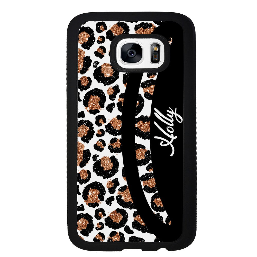 Leopard Moon Curve White and Gold Personalized Samsung Phone Case