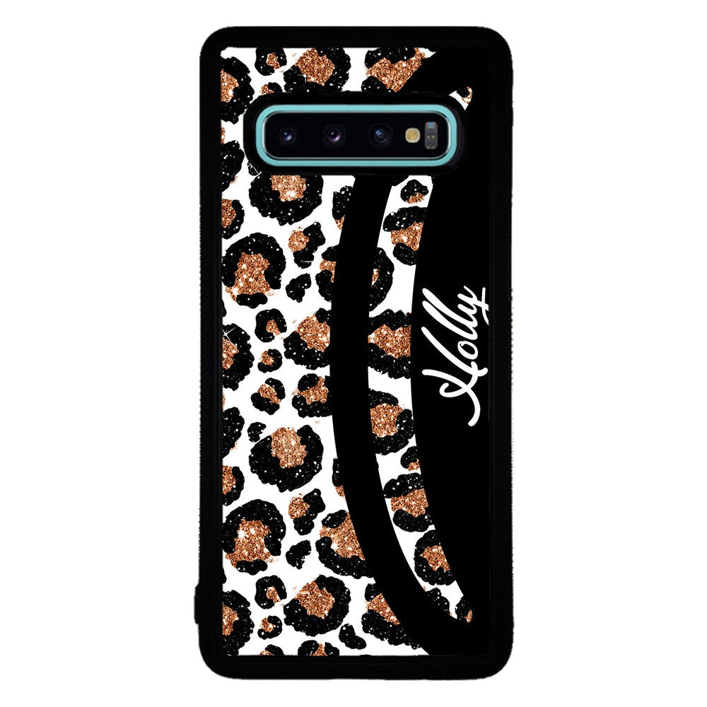 Leopard Moon Curve White and Gold Personalized Samsung Phone Case