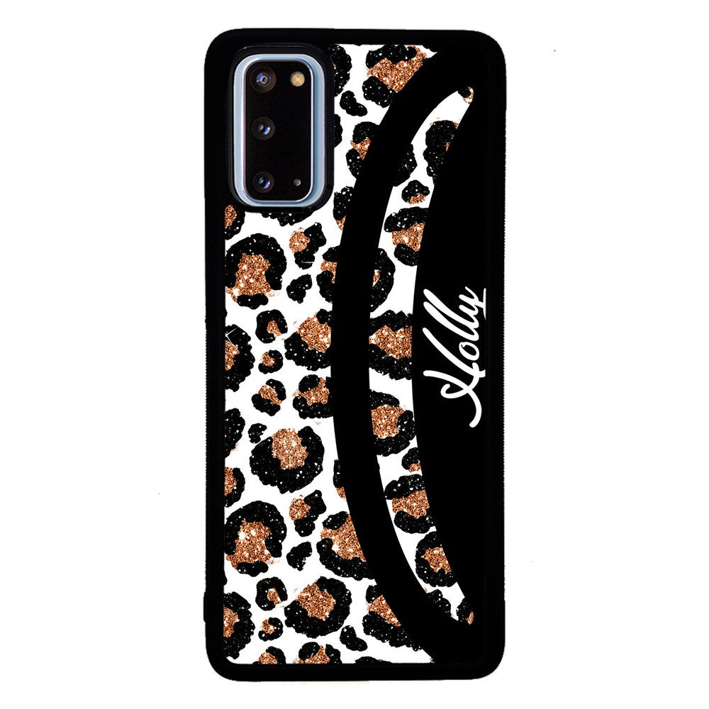 Leopard Moon Curve White and Gold Personalized Samsung Phone Case