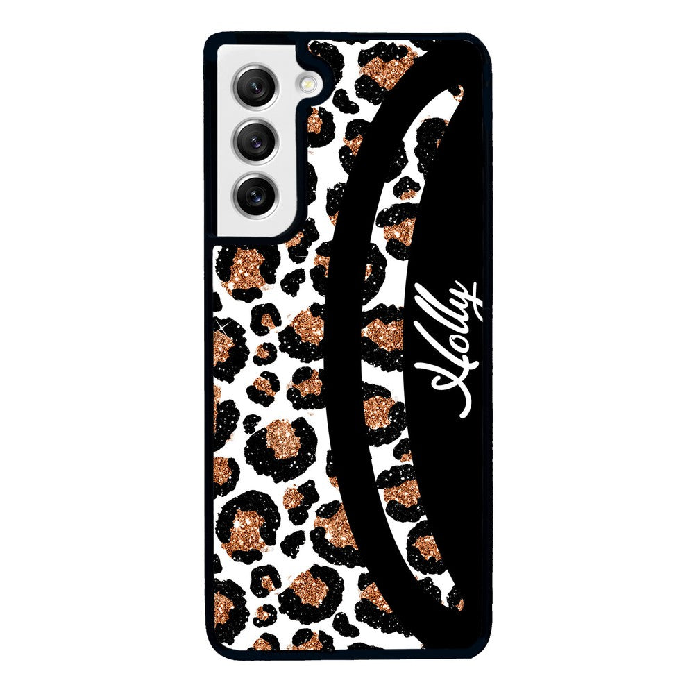Leopard Moon Curve White and Gold Personalized Samsung Phone Case