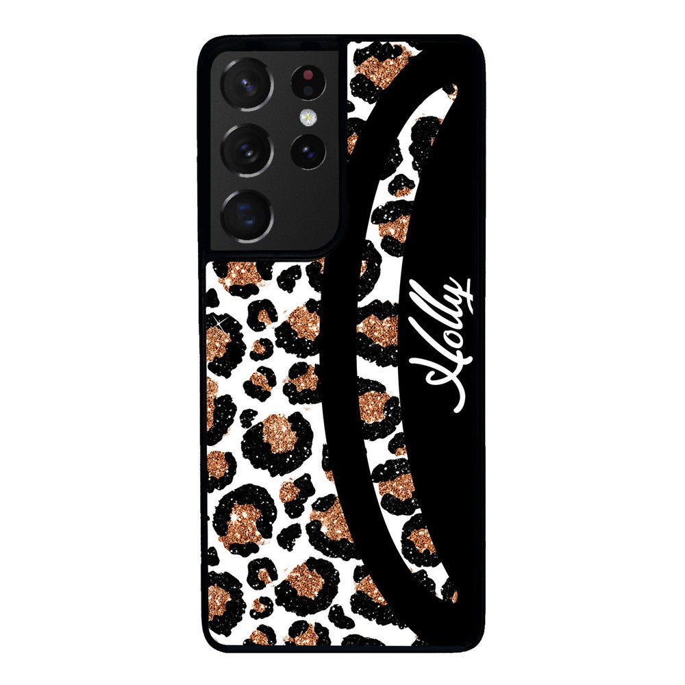 Leopard Moon Curve White and Gold Personalized Samsung Phone Case