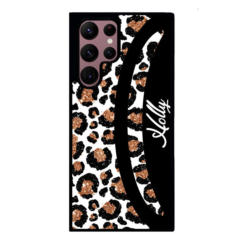 Leopard Moon Curve White and Gold Personalized Samsung Phone Case