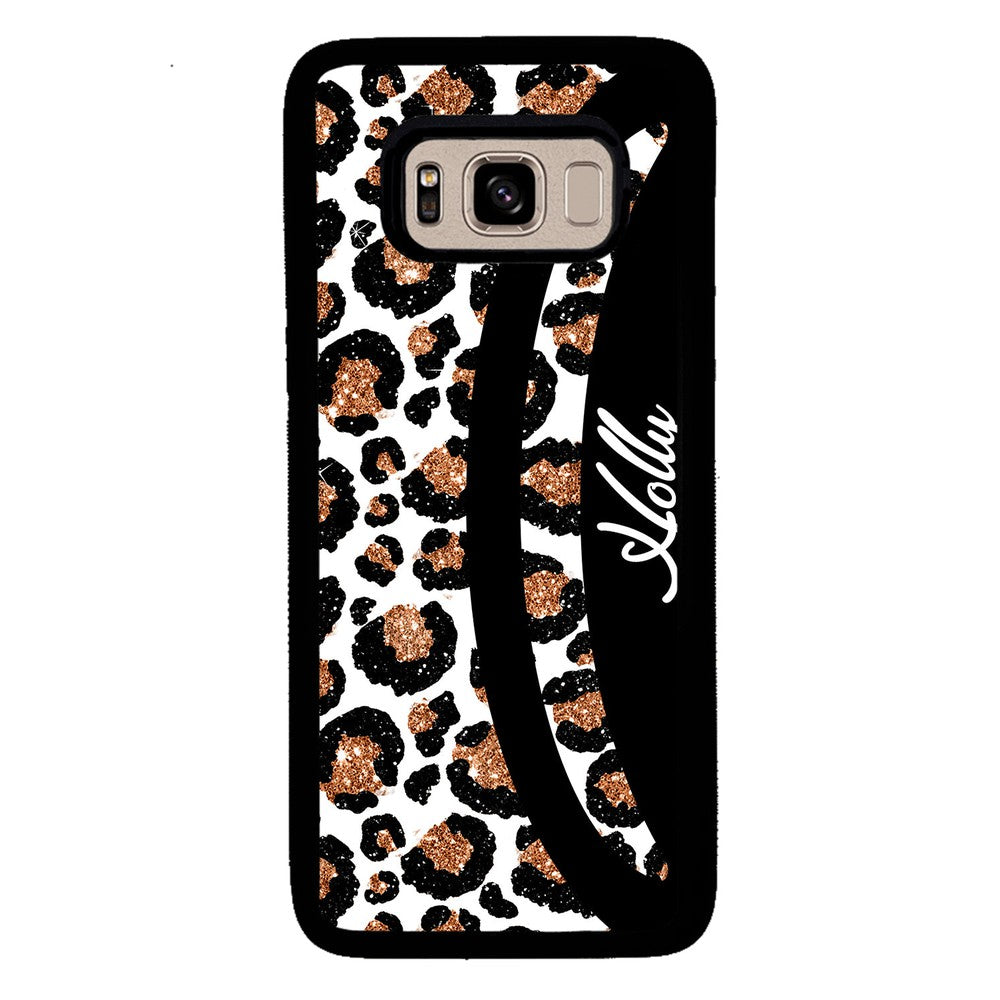 Leopard Moon Curve White and Gold Personalized Samsung Phone Case