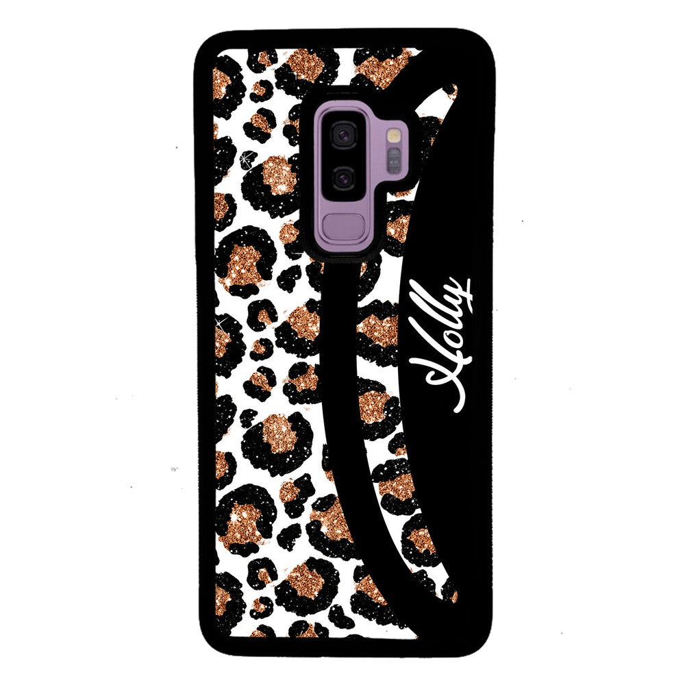 Leopard Moon Curve White and Gold Personalized Samsung Phone Case