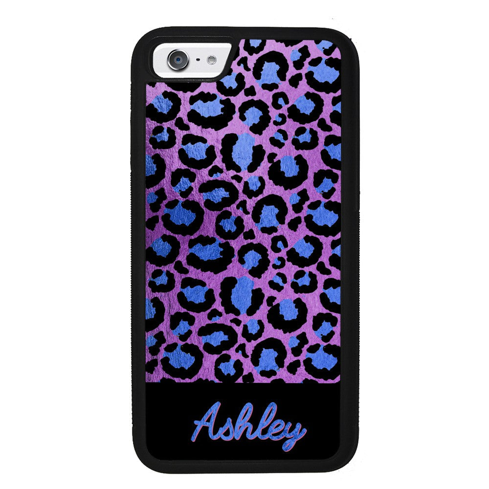 Leopard Skin Purple and Blue Gold Foil Personalized Apple iPhone Case