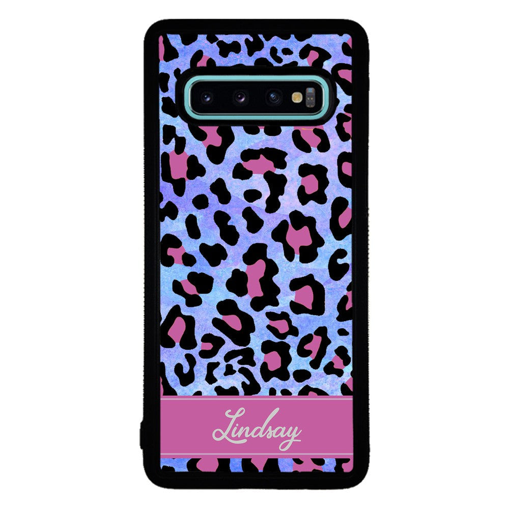 Pink and Blue Leopard Skin Personalized Samsung Phone Case