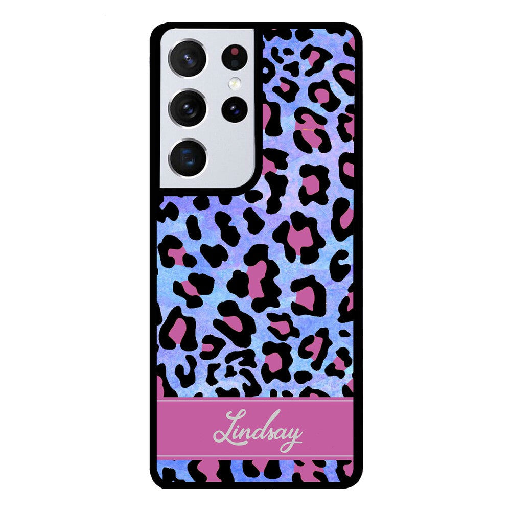 Pink and Blue Leopard Skin Personalized Samsung Phone Case