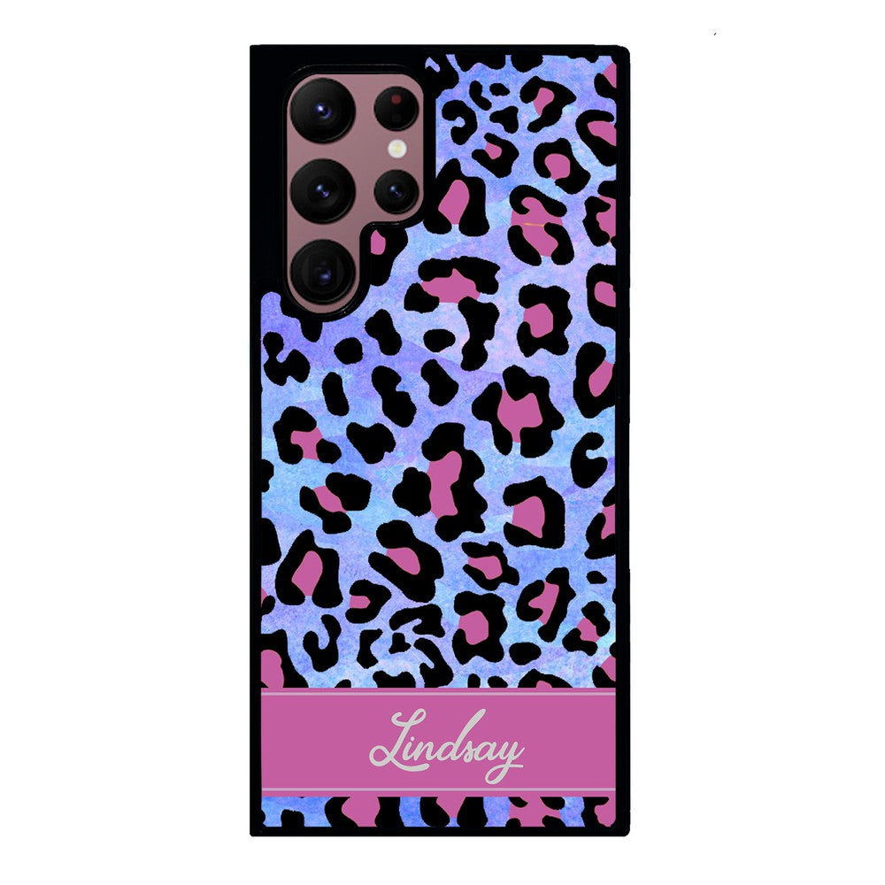 Pink and Blue Leopard Skin Personalized Samsung Phone Case