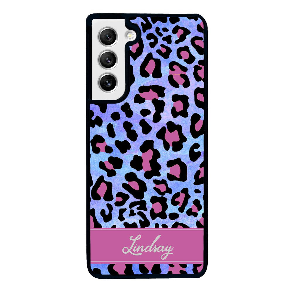 Pink and Blue Leopard Skin Personalized Samsung Phone Case