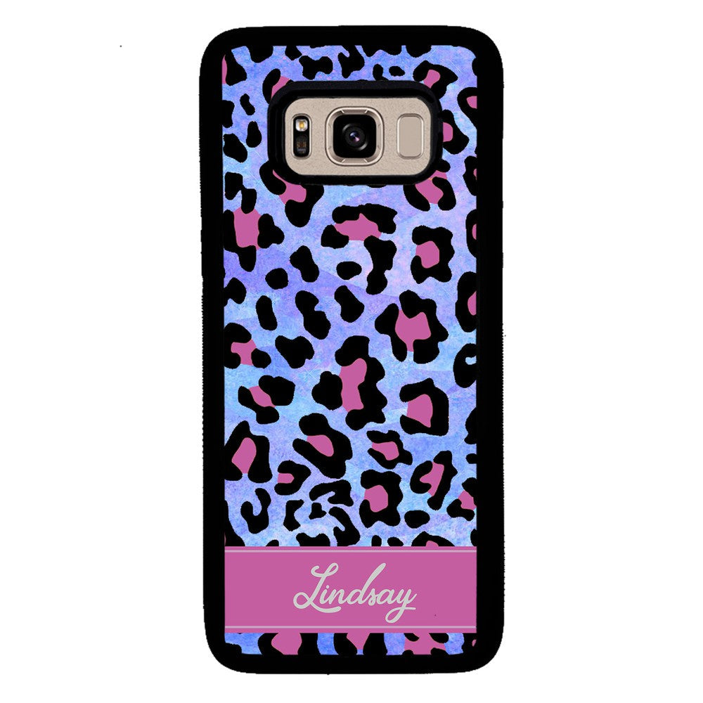 Pink and Blue Leopard Skin Personalized Samsung Phone Case
