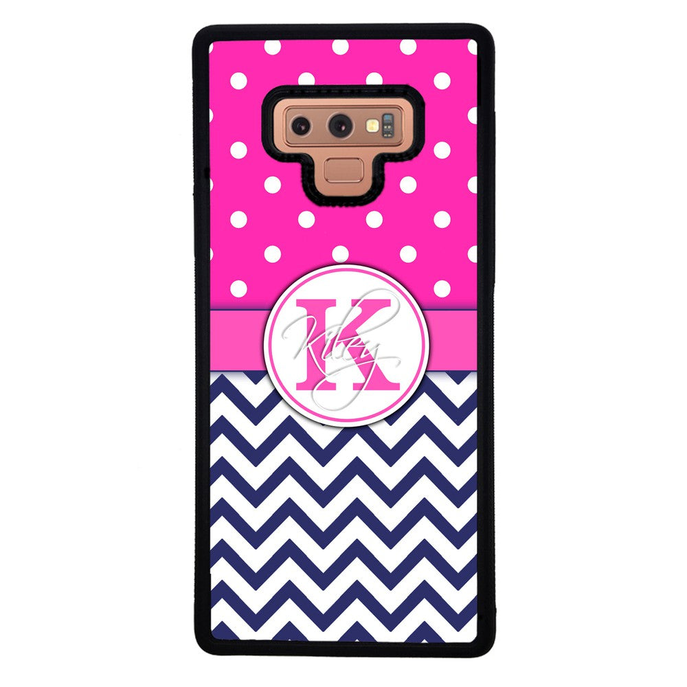 Pink Polka Dots Blue Chevron Personalized Samsung Phone Case