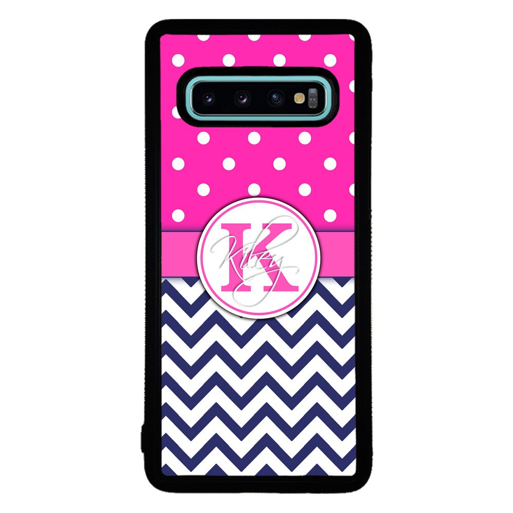 Pink Polka Dots Blue Chevron Personalized Samsung Phone Case