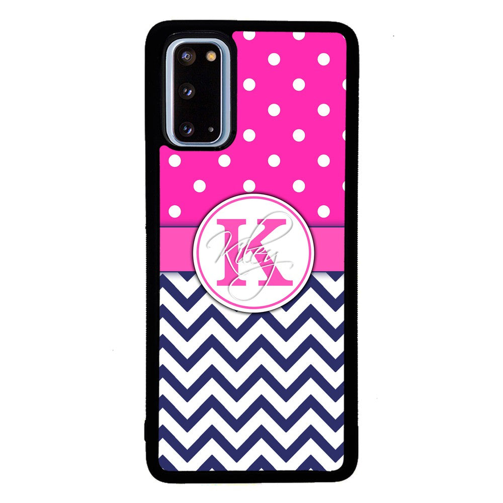 Pink Polka Dots Blue Chevron Personalized Samsung Phone Case