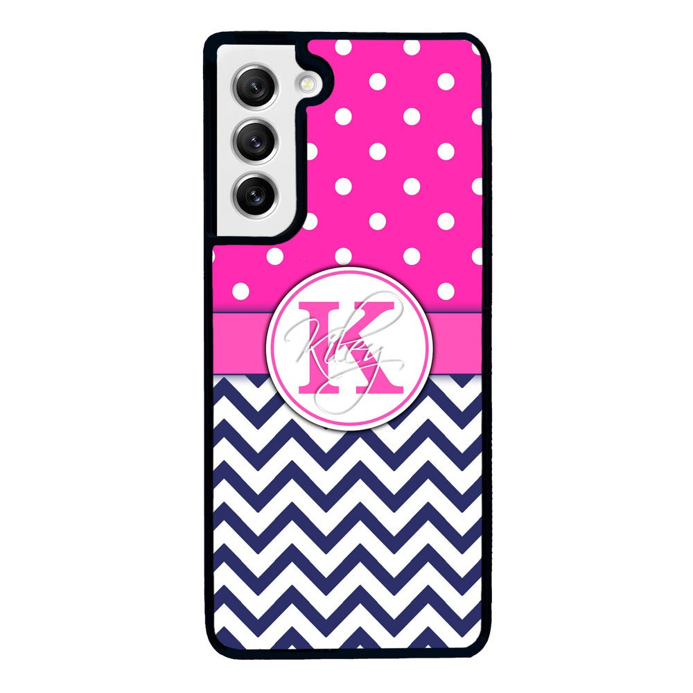 Pink Polka Dots Blue Chevron Personalized Samsung Phone Case