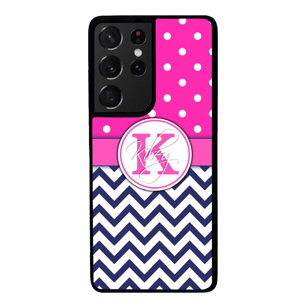 Pink Polka Dots Blue Chevron Personalized Samsung Phone Case