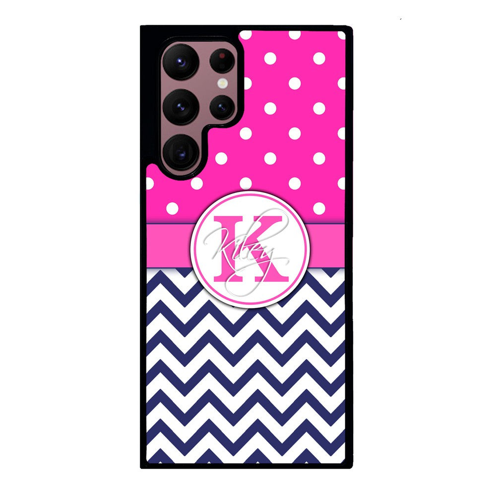 Pink Polka Dots Blue Chevron Personalized Samsung Phone Case