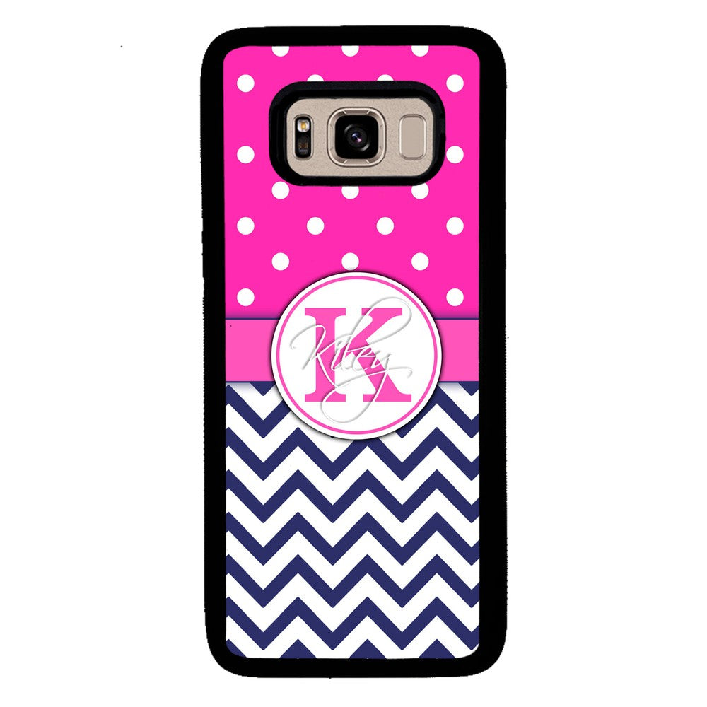 Pink Polka Dots Blue Chevron Personalized Samsung Phone Case