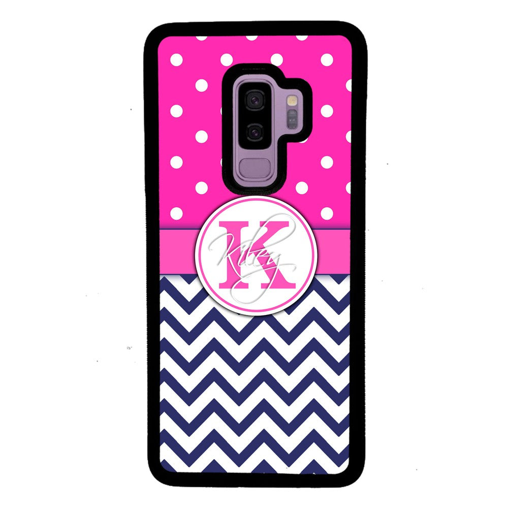 Pink Polka Dots Blue Chevron Personalized Samsung Phone Case