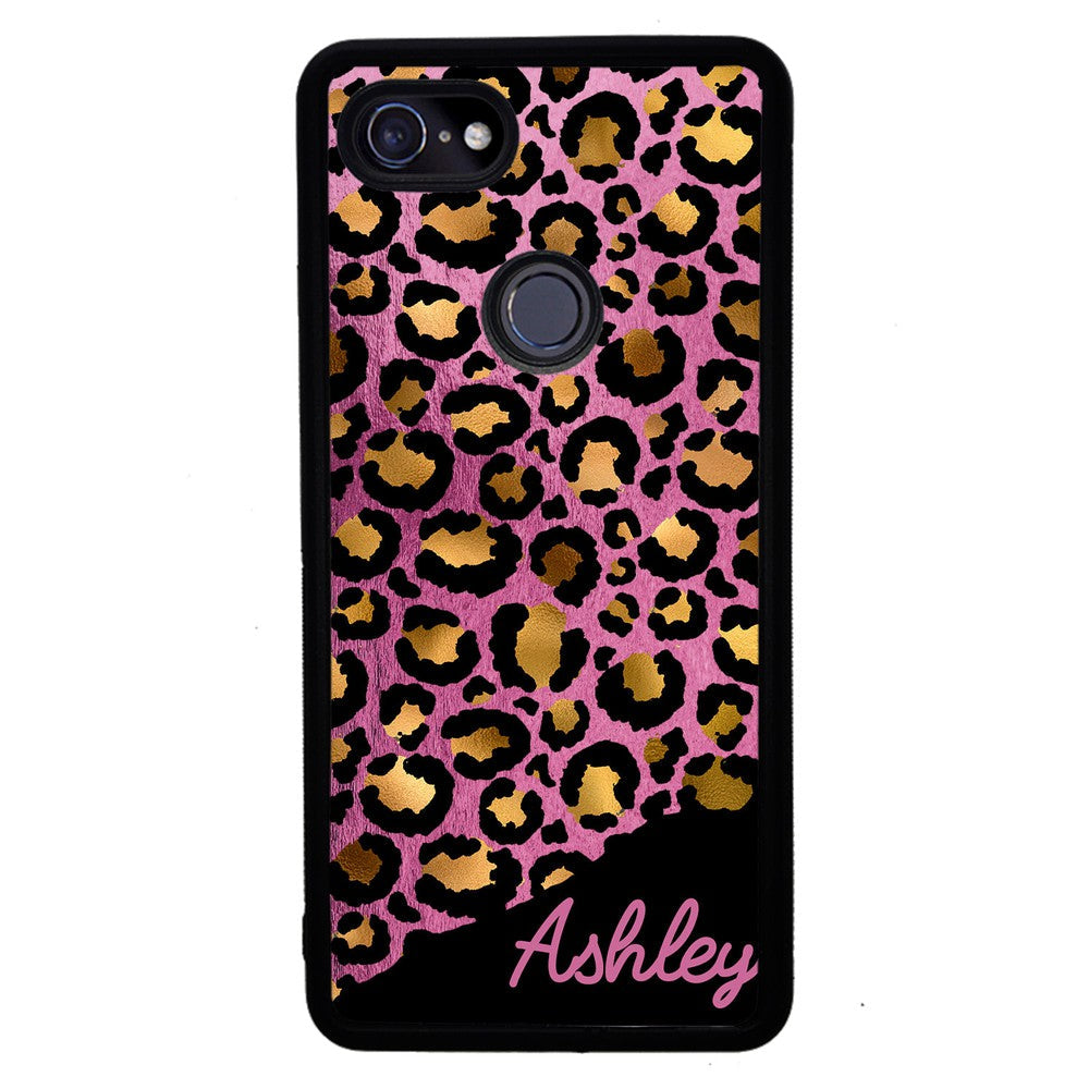Leopard Skin Pink and Gold Foil Personalized Google Phone Case
