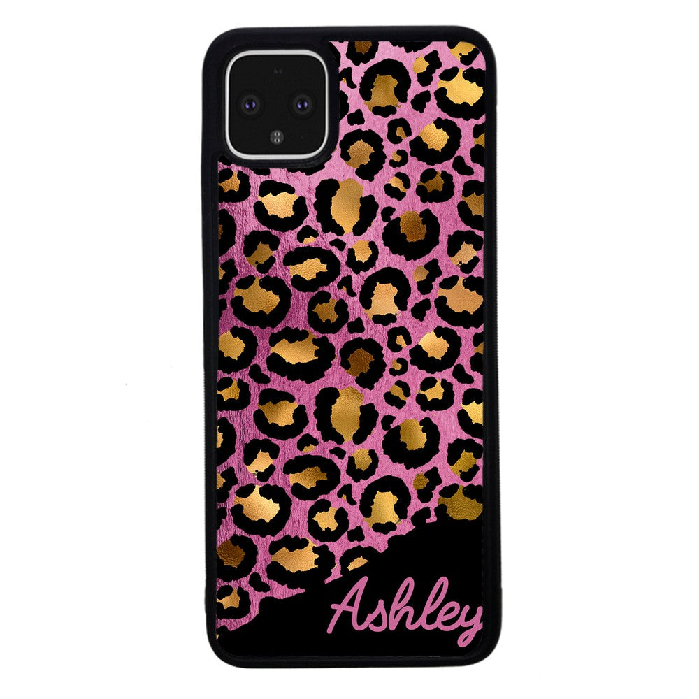 Leopard Skin Pink and Gold Foil Personalized Google Phone Case