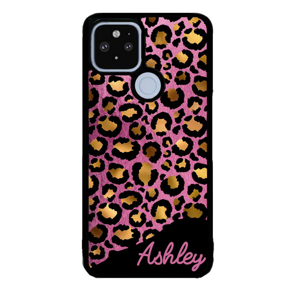 Leopard Skin Pink and Gold Foil Personalized Google Phone Case