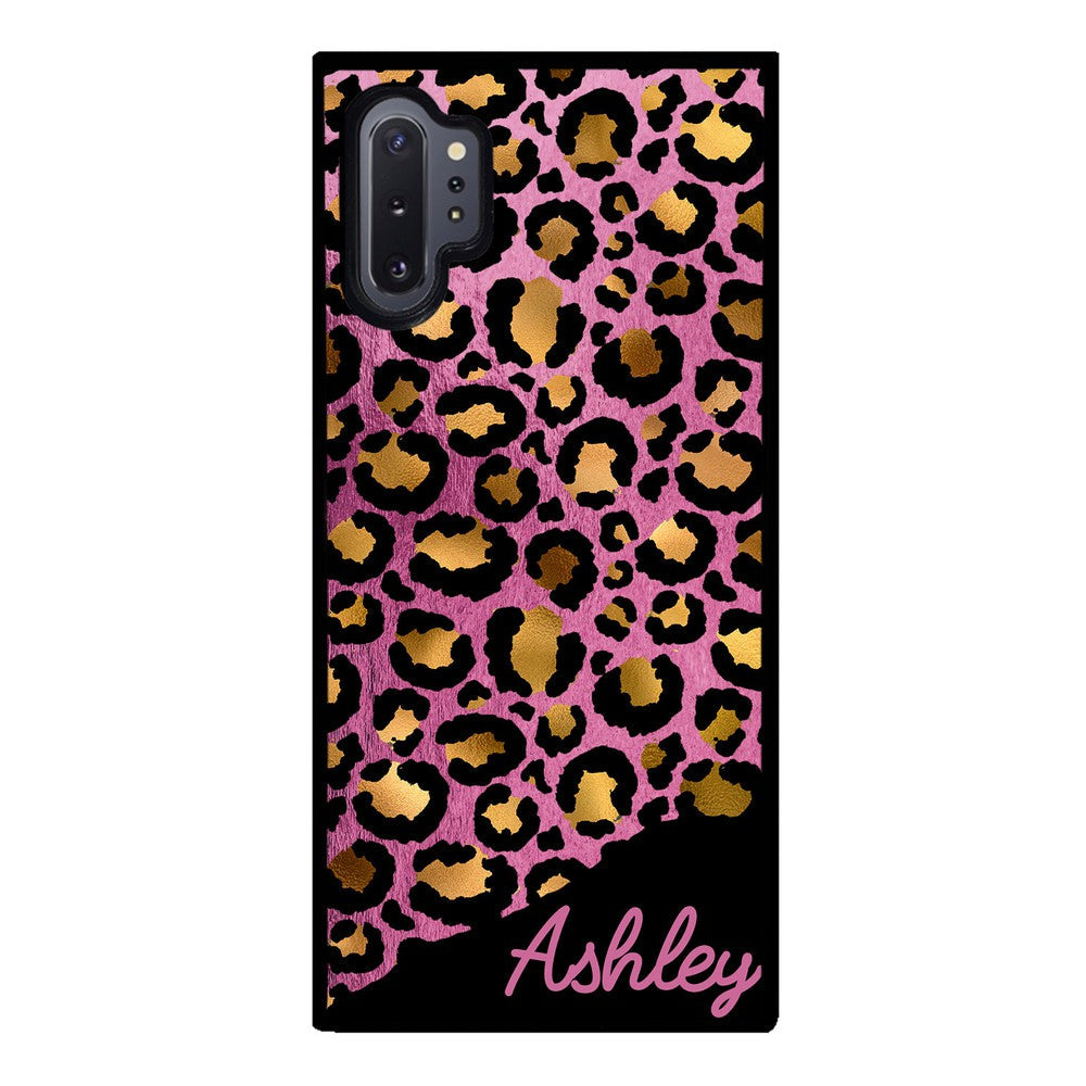 Leopard Skin Pink and Gold Foil Personalized Samsung Phone Case