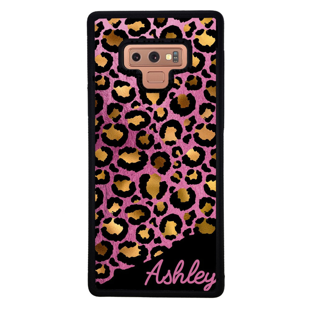 Leopard Skin Pink and Gold Foil Personalized Samsung Phone Case