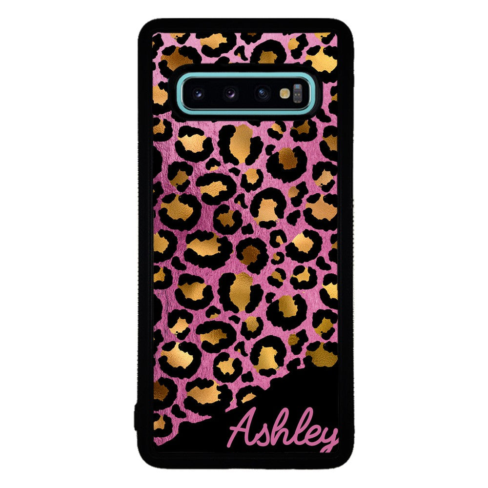 Leopard Skin Pink and Gold Foil Personalized Samsung Phone Case