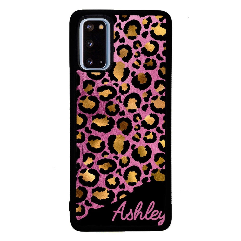 Leopard Skin Pink and Gold Foil Personalized Samsung Phone Case