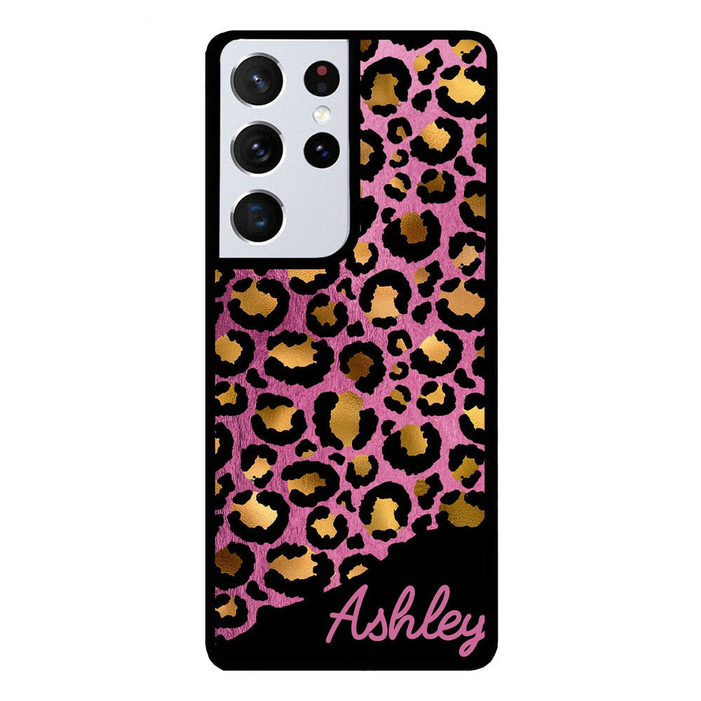 Leopard Skin Pink and Gold Foil Personalized Samsung Phone Case