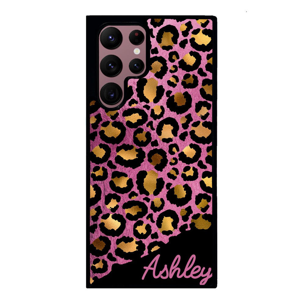 Leopard Skin Pink and Gold Foil Personalized Samsung Phone Case