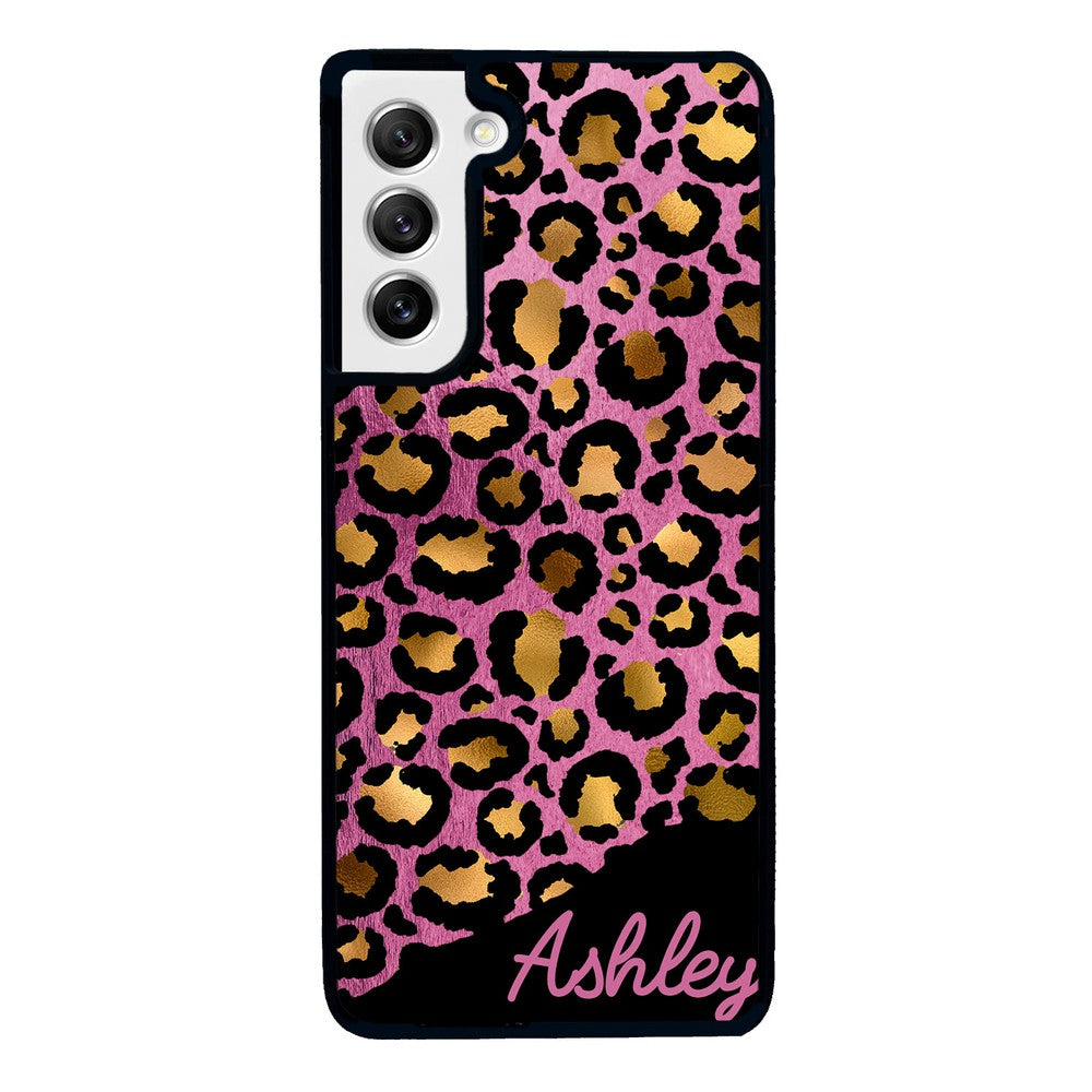 Leopard Skin Pink and Gold Foil Personalized Samsung Phone Case