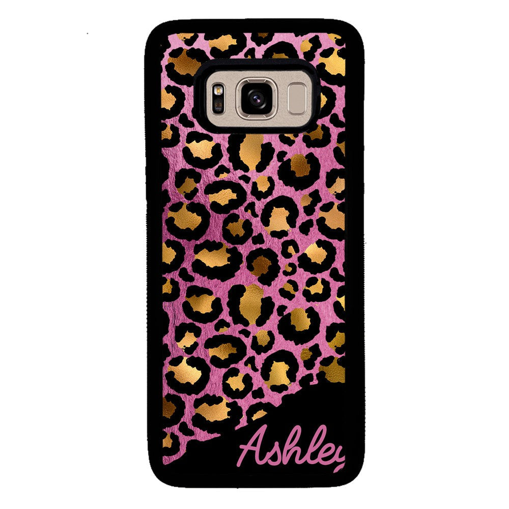 Leopard Skin Pink and Gold Foil Personalized Samsung Phone Case