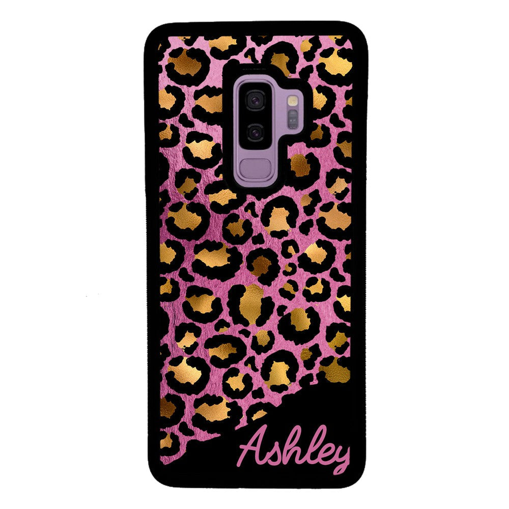 Leopard Skin Pink and Gold Foil Personalized Samsung Phone Case