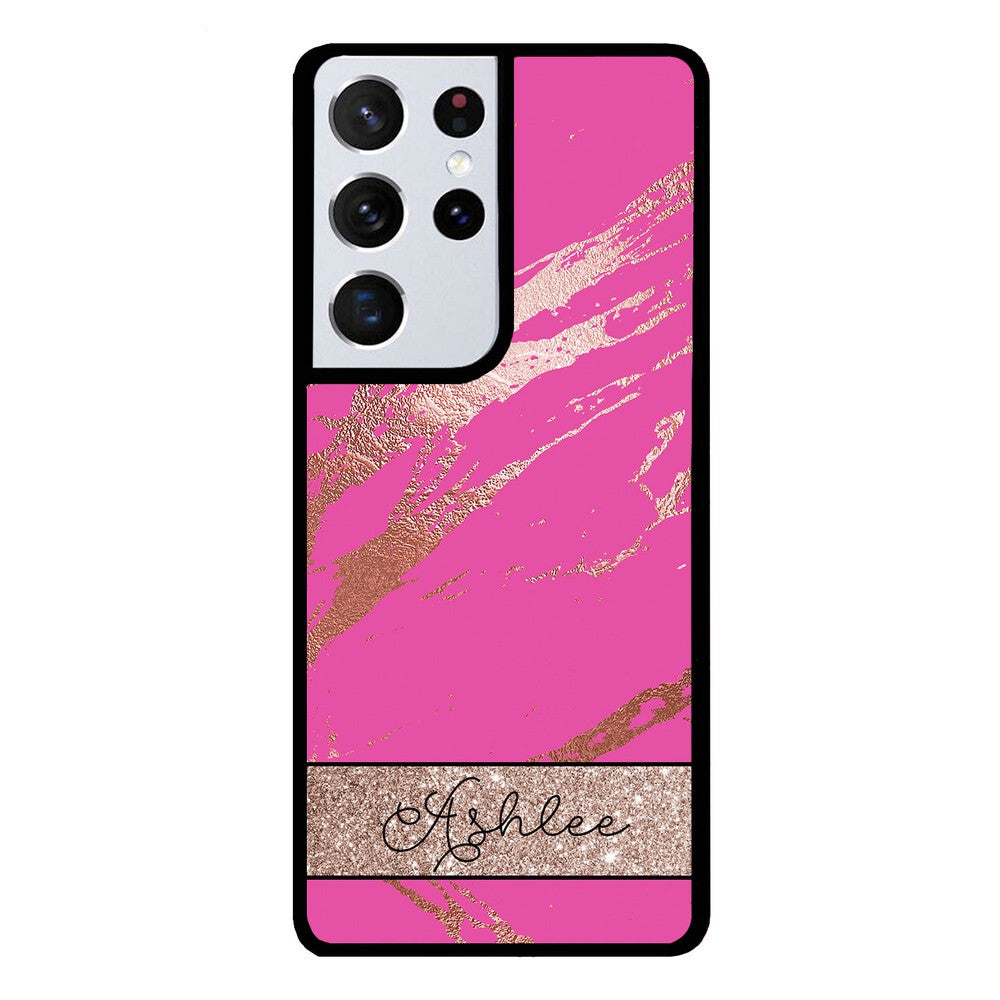 Pink and Gold Marble Personalized Samsung Phone Case